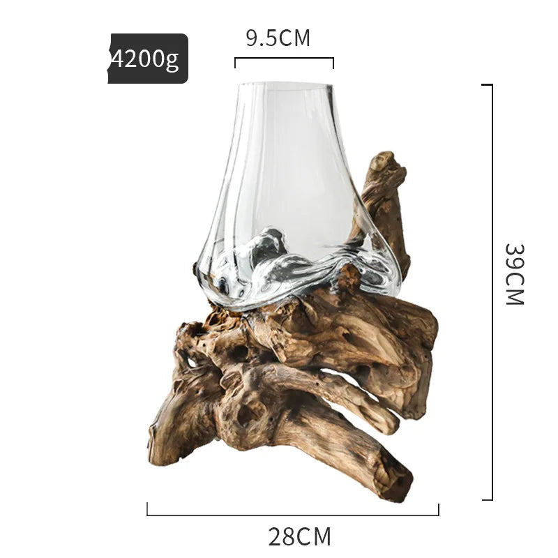 Vase Verre Soufflé et Bois Flotté